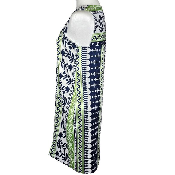 Gretchen Scott Two Timer V Neck Sleeveless Sheath Dress Sz Small Navy And Green - Picture 2 of 7